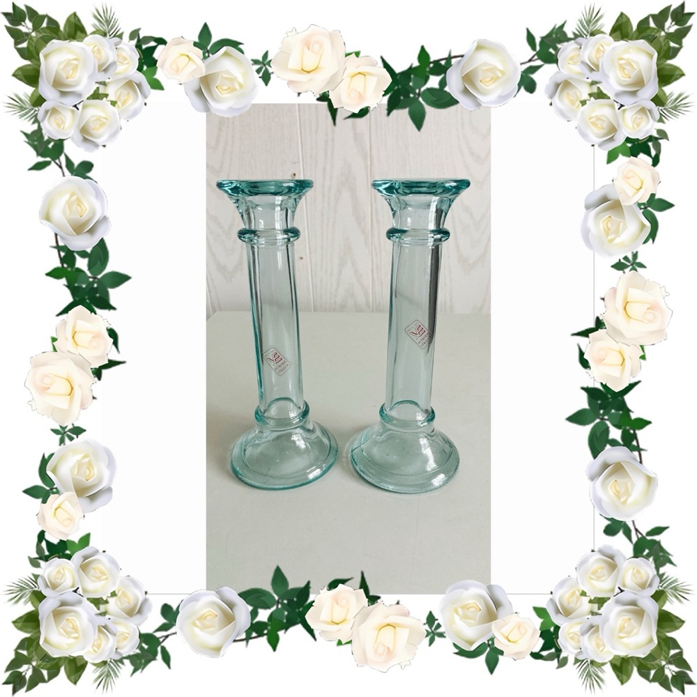 Vintage Glass Column Candle Holders Vetreria Etrusca ITALY original sticker